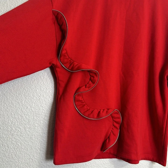 Zara Trafaluc Red Long Sleeve Zippered Design Pullover Sweatshirt Size Small - Picture 3 of 8